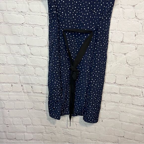 Jason Wu Collared Button Down Pleated Dress. Navy With White Polka Dots Size Med - Picture 5 of 11